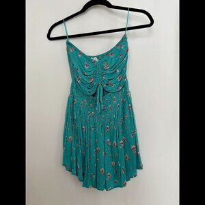 Skylar & Madison Strapless Printed Romper Skirwith Cutout, Blue and Pink, Medium